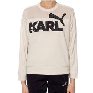 Puma X Karl Lagerfeld Crew Burch Logo Sweatshirt Ivory Glitter Logo Mesh Size L